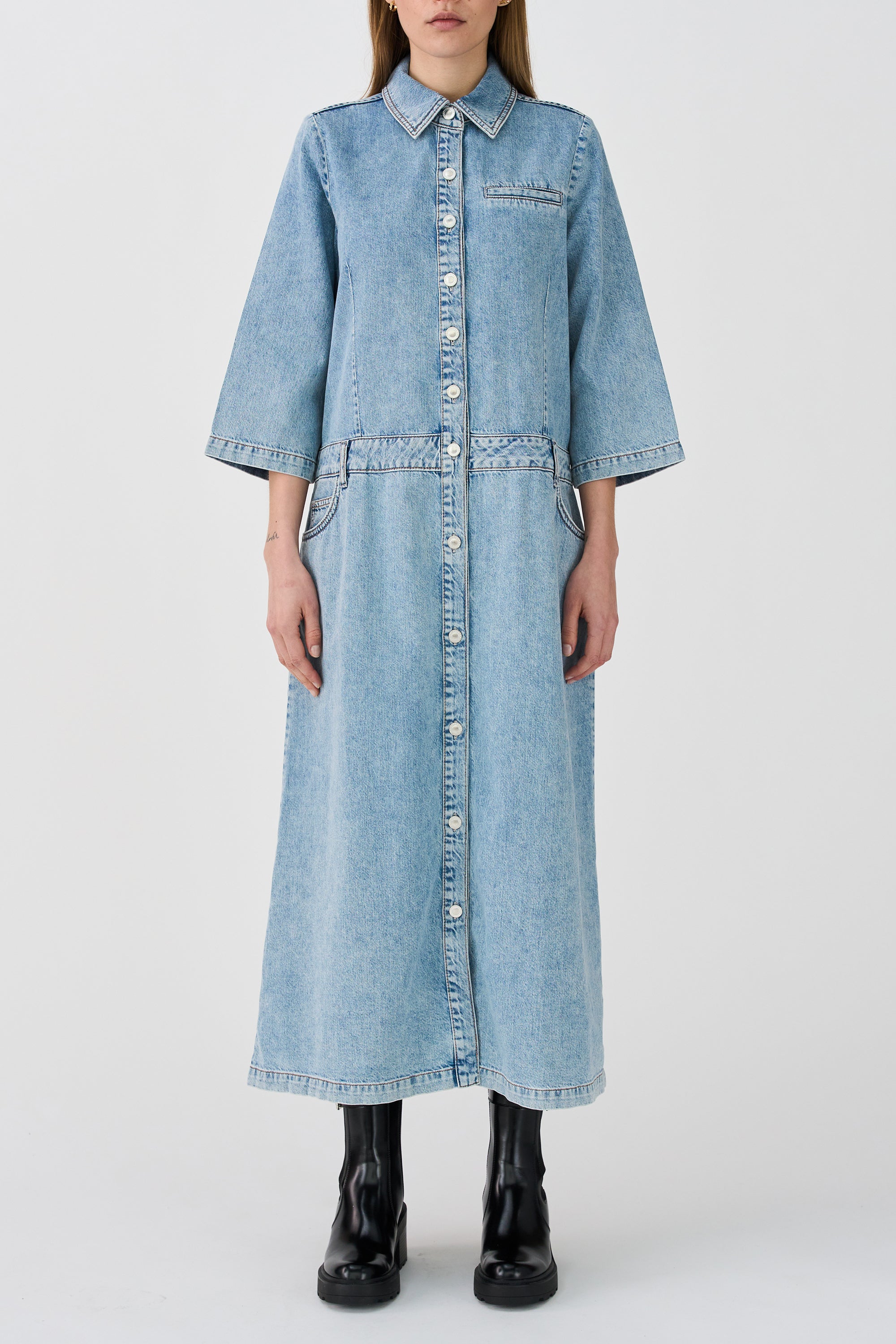 IVY Copenhagen IVY-Augusta Long Dress Wash Bedford Vintage Dresses 51 Denim Blue