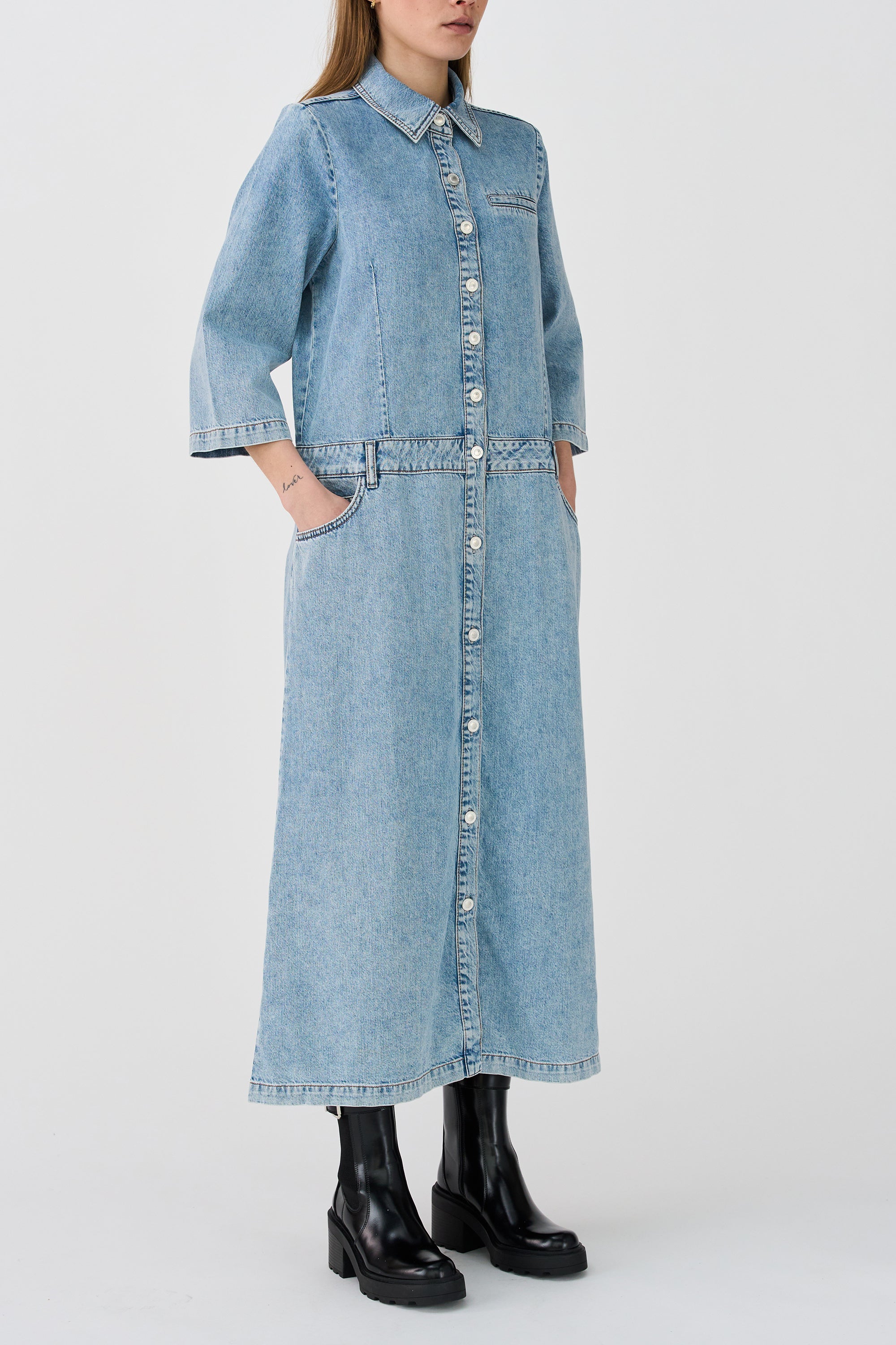 IVY Copenhagen IVY-Augusta Long Dress Wash Bedford Vintage Dresses 51 Denim Blue