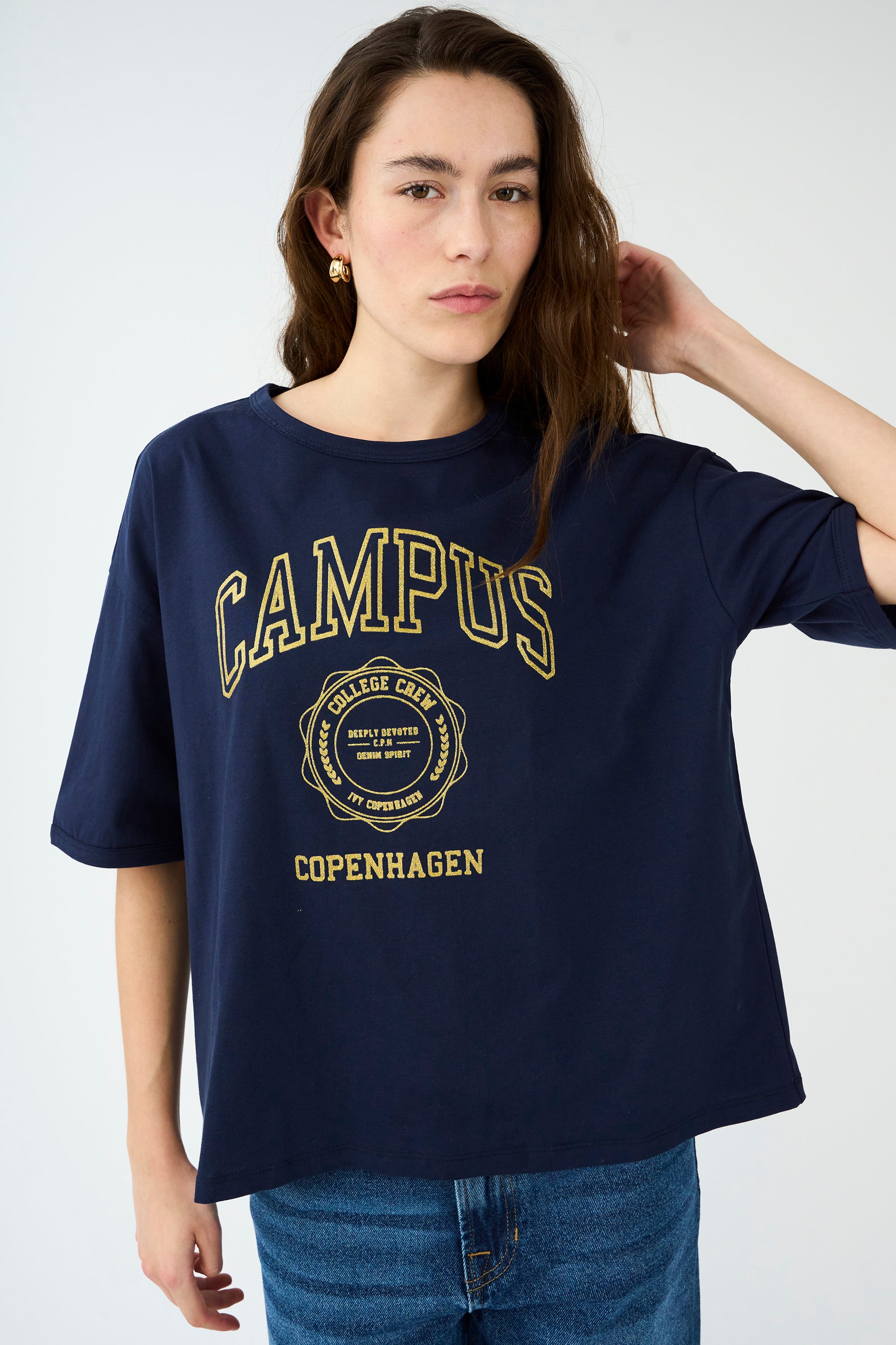 IVY Copenhagen IVY-Campus Glitter Tee Tops & T-shirts 523 Deep Navy Blue
