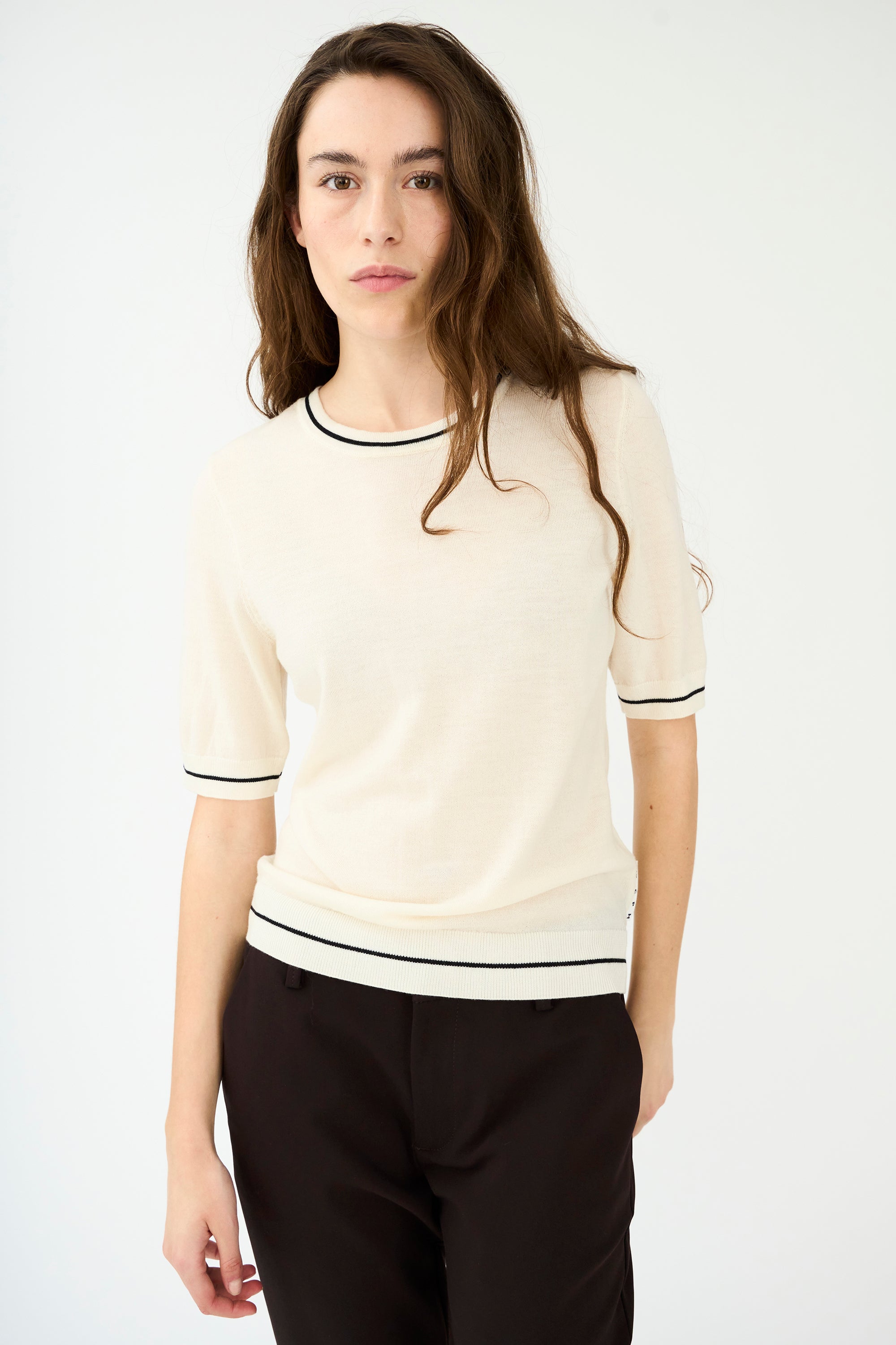 IVY Copenhagen IVY-Essex Contrast SS O-neck Knit Knitwear 03 Ecru
