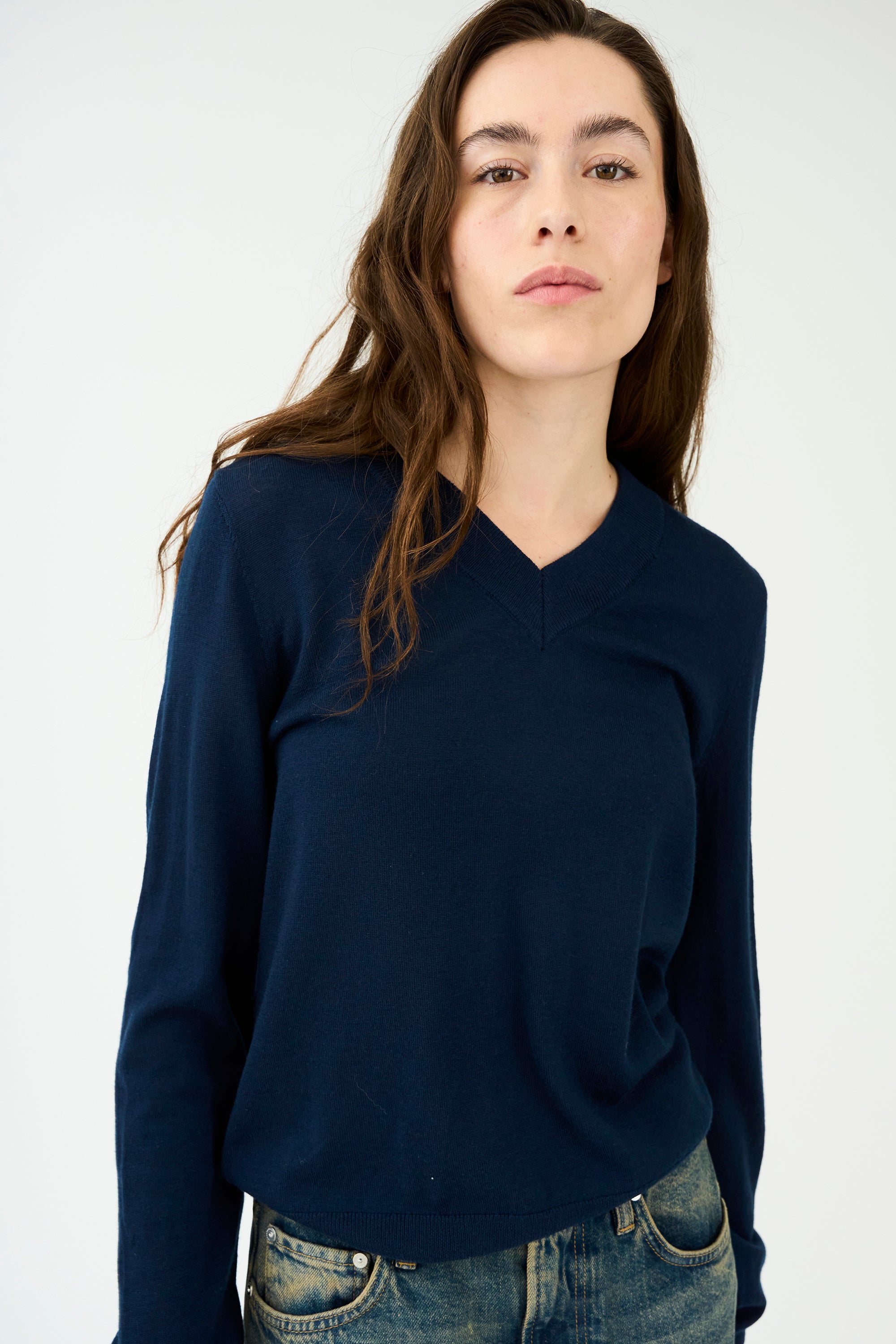 IVY Copenhagen IVY-Essex Regular LS V-neck Knit Knitwear 523 Deep Navy Blue