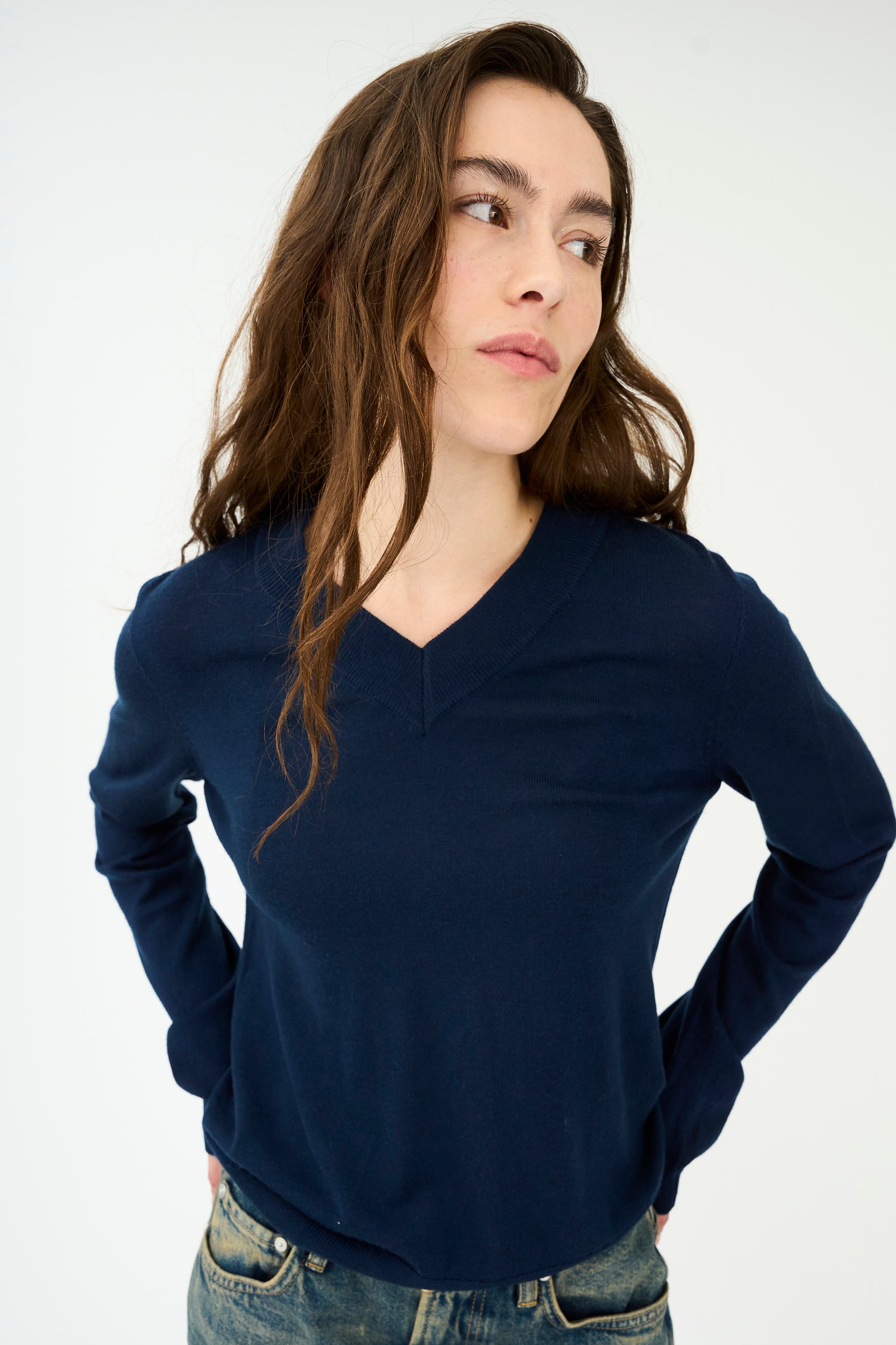 IVY Copenhagen IVY-Essex Regular LS V-neck Knit Knitwear 523 Deep Navy Blue