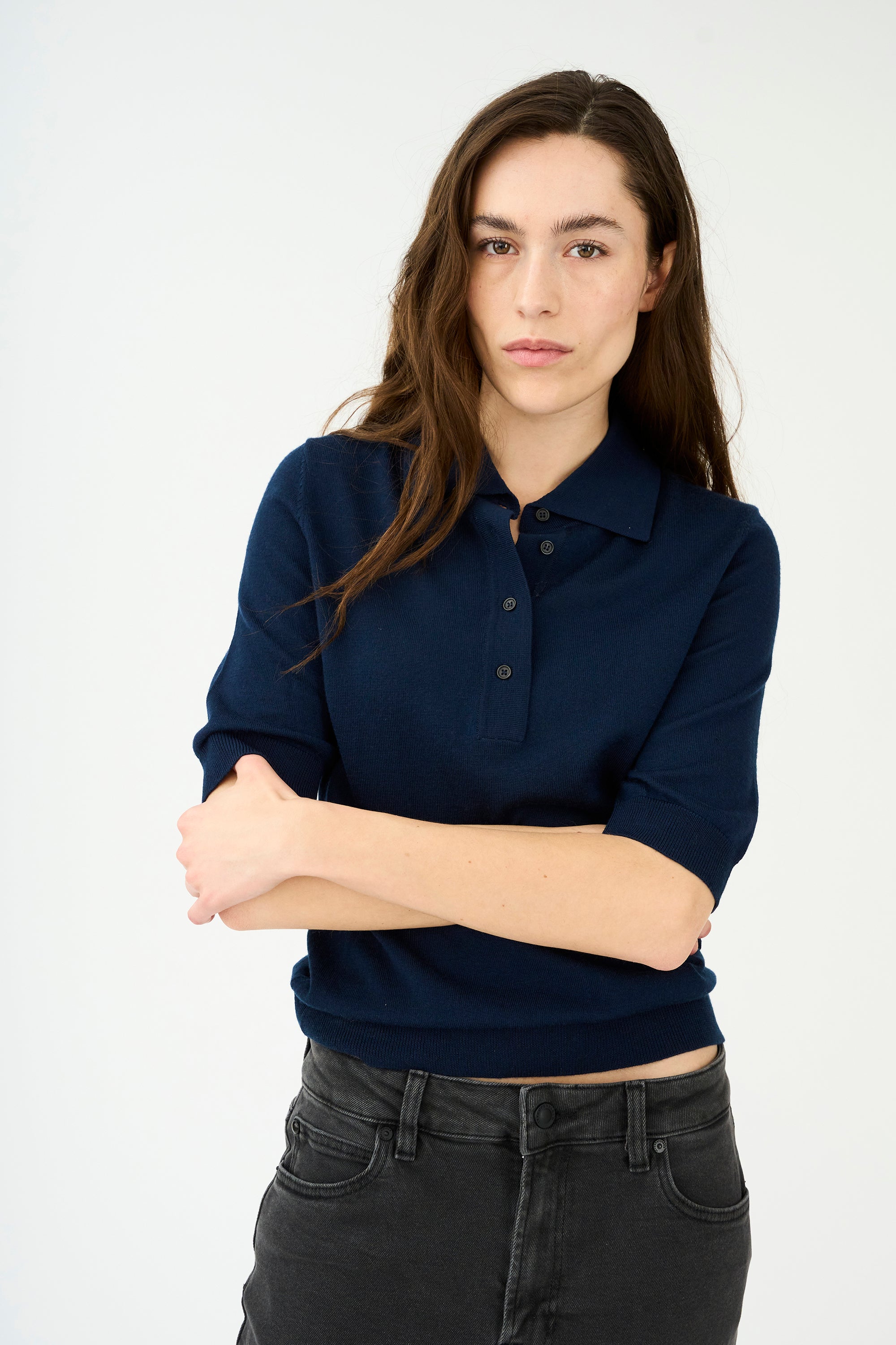 IVY Copenhagen IVY-Essex SS Polo Knit Knitwear 523 Deep Navy Blue