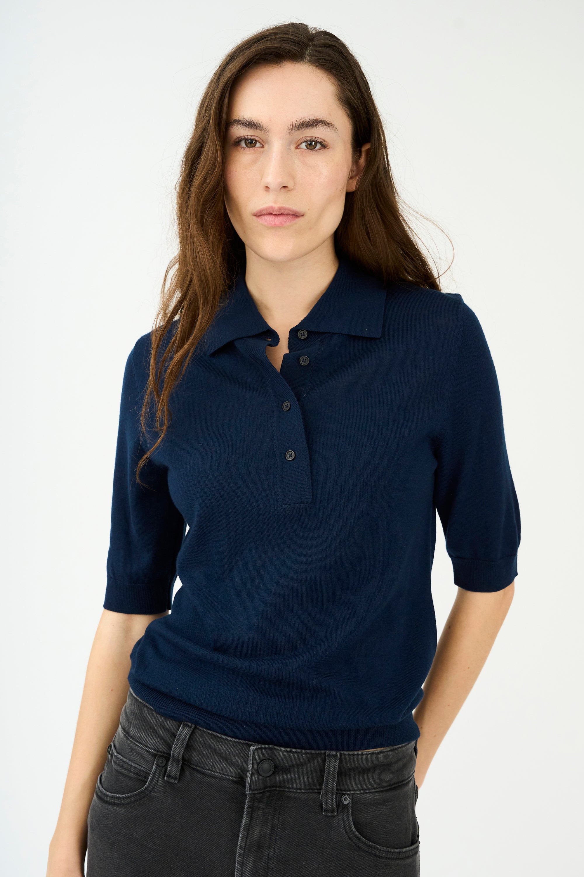 IVY Copenhagen IVY-Essex SS Polo Knit Knitwear 523 Deep Navy Blue