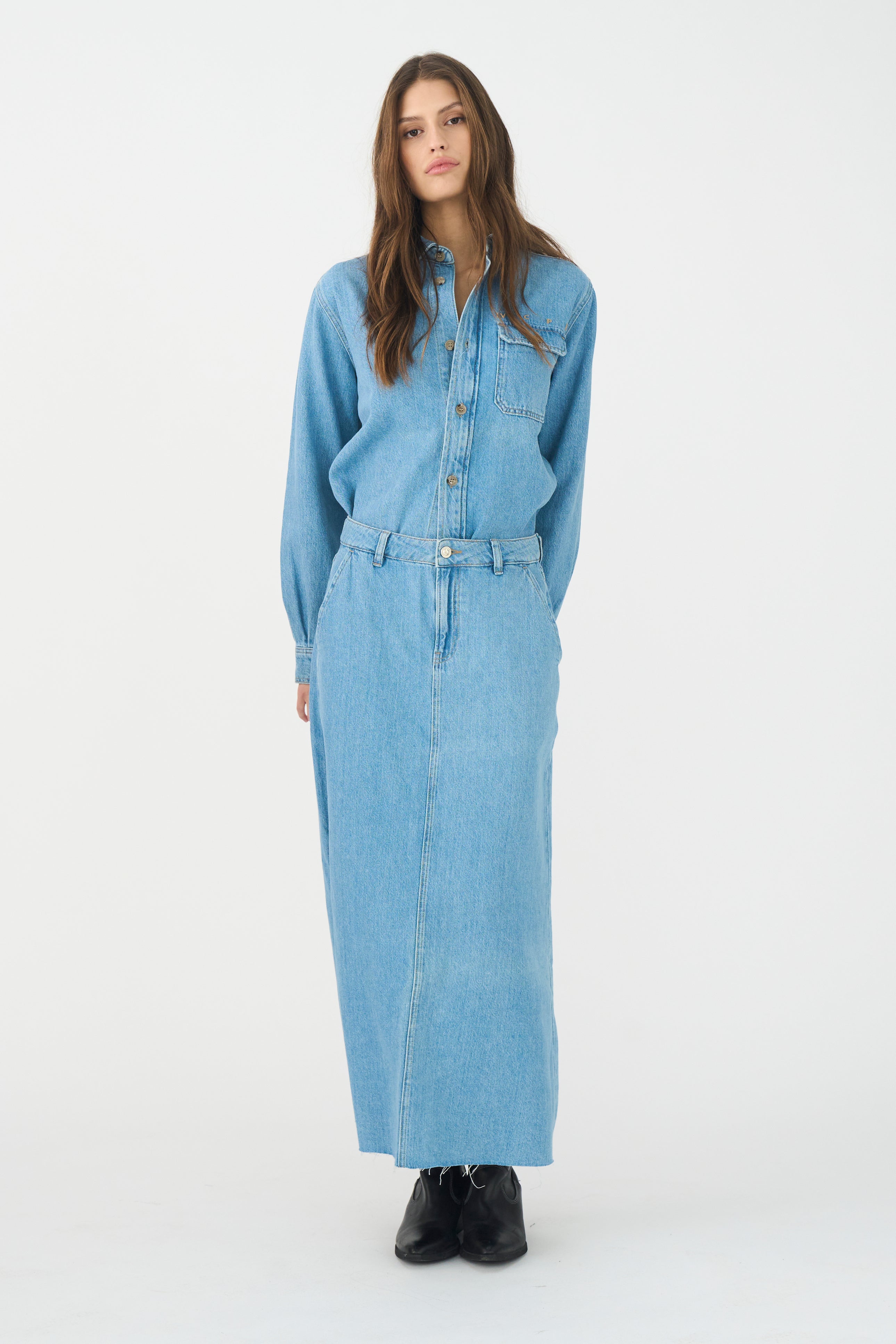 IVY Copenhagen IVY-Uta Distressed L/S Shirt Wash Mid Blue Dresses 51 Denim Blue